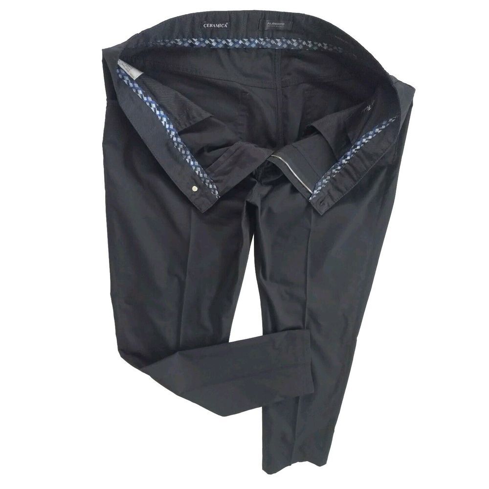 Alberto Men's 38x34 Modern Fit Ceramica Garbardine Black‎ Chino Pleated Pants